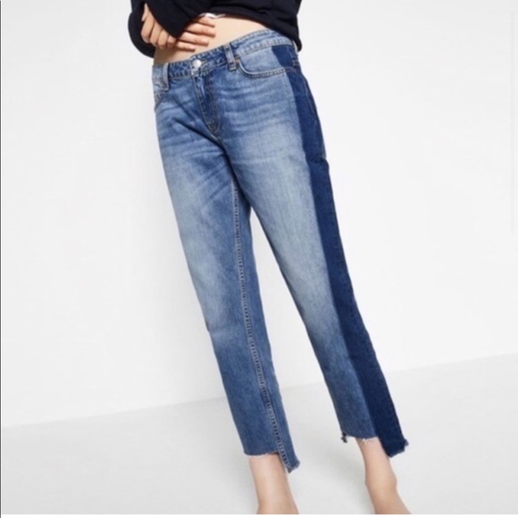 Zara Women Two Toned Premium Denim Collection Crop Ankle Jeans Size 4 - Picture 2 of 12